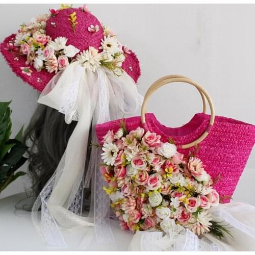 Handmade Flowers Straw Woven Bag 2021 Summer Vacation Beach Bag Rattan Tote Large Capacity Causual Hat Suit Holiday Handbag