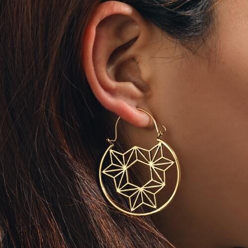 Tocona Vintage Antique Gold Silver Color Geometric Flower Hollow Hoop Earrings Ethnic Piercing Earring for Women Jewelry 6758