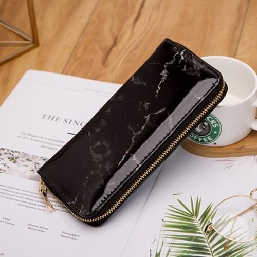 Women PU Leather Clutch Long Wallet Marble Pattern Card Holder Purse Handbag Zipper Bag