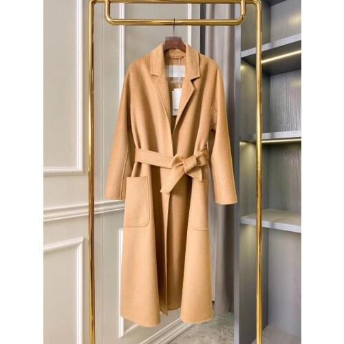 High-end fashion M winter 100% pure women water ripple wool classic double breasted coat