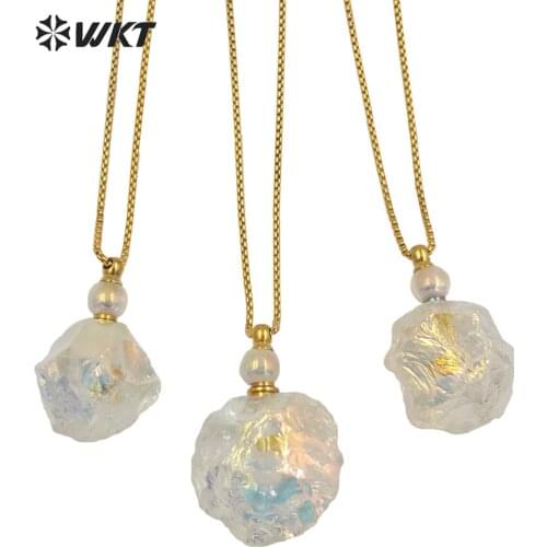 WT-N1272 WKT Beautiful Round Shape Stone Bottle Necklace Luxury Shinny Crystal Quartz Perfume Bottle Necklace