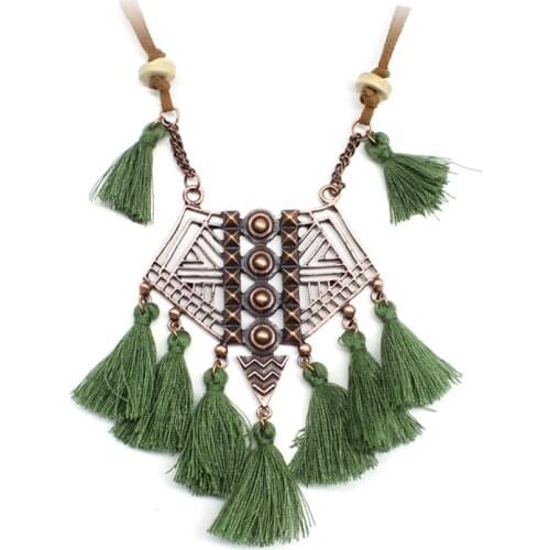 Bohemian Necklace Women Jewelry Retro Fashion Handmade Cotton Tassel Pendant Necklaces Ethnic Maxi Collar Accessories New