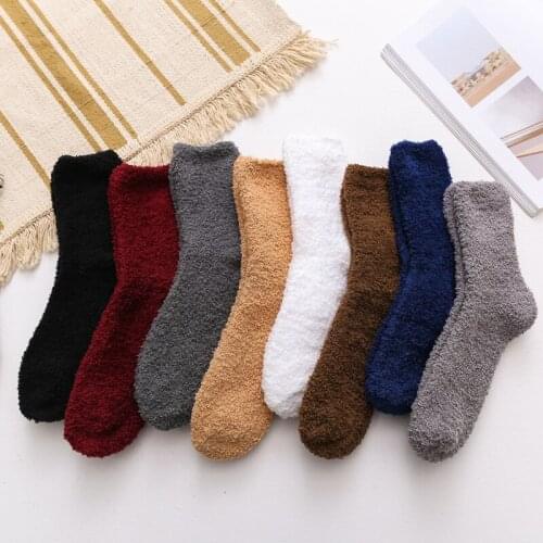 Solid Soft men Fluffy Socks Coral Velvet Winter Warm Home Indoor Floor Girls Terry Towel Fuzzy Socks 1 Pair