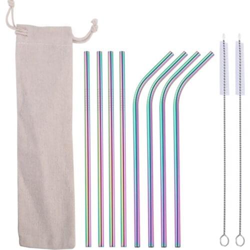 304 Metal Straws 10Pcs Reusable Straws Set Safe Healthy Stainless Steel Straws Kit with Mini Cleaning Brush and Storage Bag