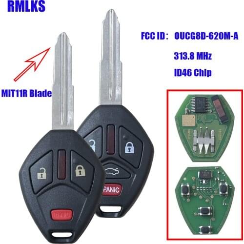 3/4 Buttons Remote Car key 313.8MHz ID46 Chip with Right Blade for Mitsubishi Eclipse Galant 2007-2012 OUCG8D-620M-A Keyless Fob