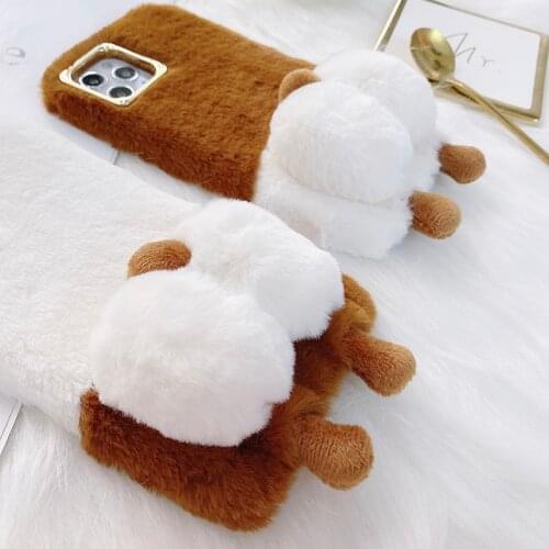3D Corgi Ass Furry Fluffy Case For iPhone 12 Mini 11 Pro Max SE 2020 X 10 7 8 Plus XR XS Max Warm Bunny Hair Plush Phone Cover