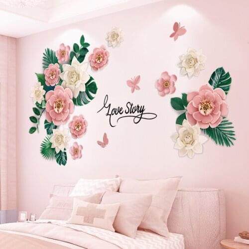 Large Watercolor Flowers Wall Stickers Warm Bedroom Living Room Decoration Teenager Aesthetic Posters Vinyl Mural Art Wall Decal
