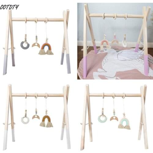 1 Set Nordic Cartoon Wooden Baby Gym Fitness Frame Rack Rainbow Hanging Pendant Toys Kit Toddler Infant Room Decor Baby Toys