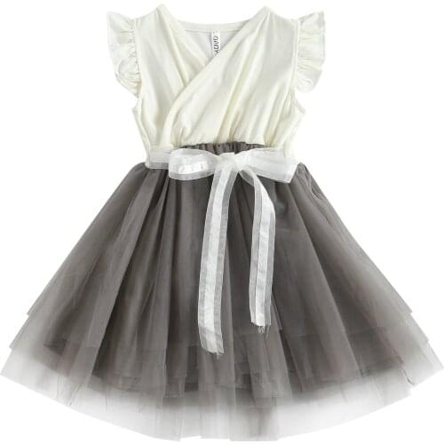 Pudcoco 3-10 Years Kids Dress, Little Girls V-Shaped Collar Fly Sleeve One-Piece Princess Dress Bubble Dresses for Summer Fall