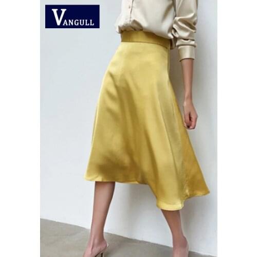 Vangull OL Style Elegant A-line Ladies Skirts High Waist Solid Office Ladies Workwear Knee-length Skirts for Women 2020 Summer