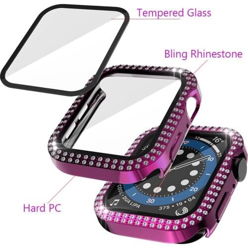 Purple Case for Apple Watch Protective Bling Cases Built-in Glass Protector for iWatch 38mm 40mm 42mm 44mm SE Series 6 5 4 3 2 1