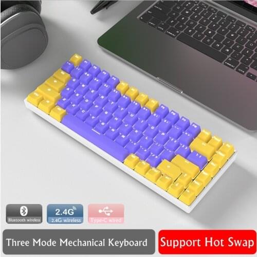New HOT SWAP ET84 Ergonomic Backlit Bluetooth Wireless/2.4G/Type_C Wired Mechanical Keyboard For PC,Notebook Tablet White Light