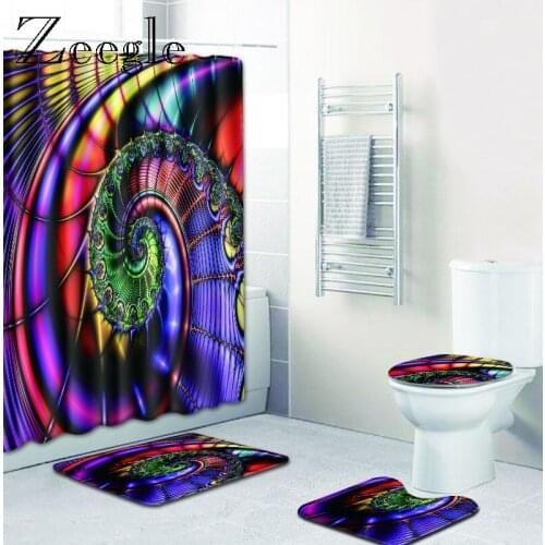 Zeegle Bath Mat with Shower Curtain Set Pedestal Rug Lid Toilet Cover Mat Anti-slip Toilet Floor Mat Bathroom Curtain with Hooks