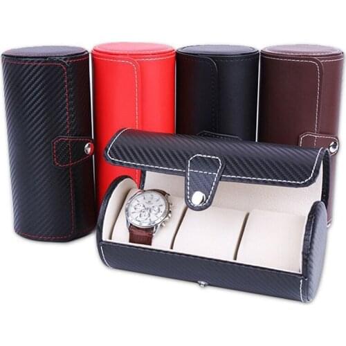 Realcraft Leather Portable Watch Strap Organizer Travel Jewelry Case for Ring and Ear Studs Cylinder Box