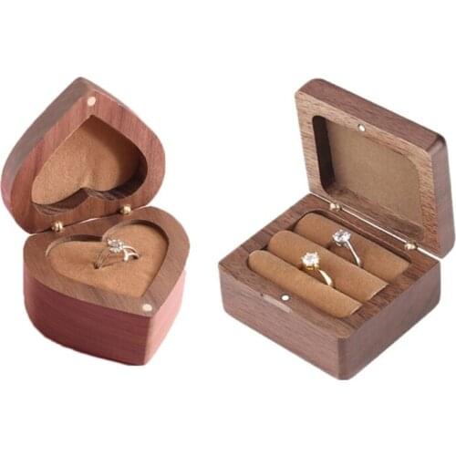 Square Shaped Wood Ring Box Portable Jewelry Box Holder Engagement Ring Box X4YA