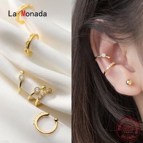 La Monada Wave Clip On Earrings Women Hoop Minimalist Fine Jewelry 925 Sterling Silver Ear Clip On Earrings For Women Korean