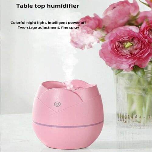 ELOOLE Rose Mini Humidifier USB Portable Home Car Air Purifier Essential Oil Aromatherapy LED Night Lamp Bedroom Humidifier