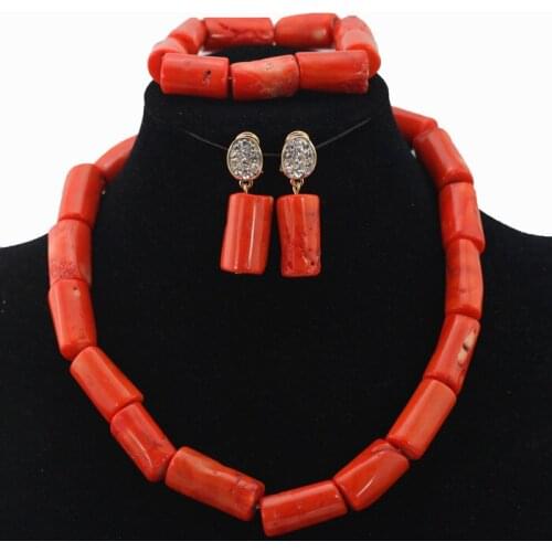 Coral mix Gold Beaded Fashion Necklace Earrings Bracelet Jewelry Set Cheap African Coral Jewelry Set for Women Free Ship QW793