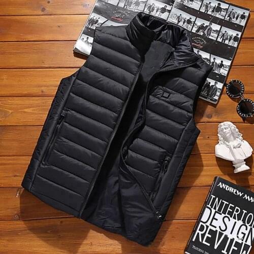 Aiwetin Men USB Electric Heating Jacket Sleeveless Vest Winter Fashion Male Cotton-Padded Heating Vest Collar Thicken Waistcoats