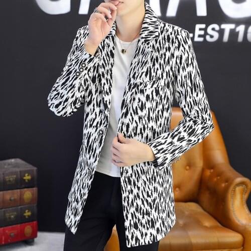 2022 Mens Mid-Length blazer Youth Leopard Print Autumn Trendy Personalized blazers