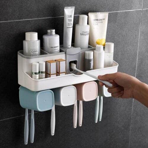 Automatic Toothpaste Squeezer Set Multi-function Toothbrush Storage Racks Wall Mounted Waterproof Bath Shelf Bathroom Organizer