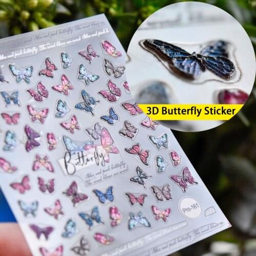 1pc 3D Color Butterfly Water Slide Sticker Black White Lace Hollow Embossed Nails Decals 3D Acrylic Engraved Girl Nail Sticker