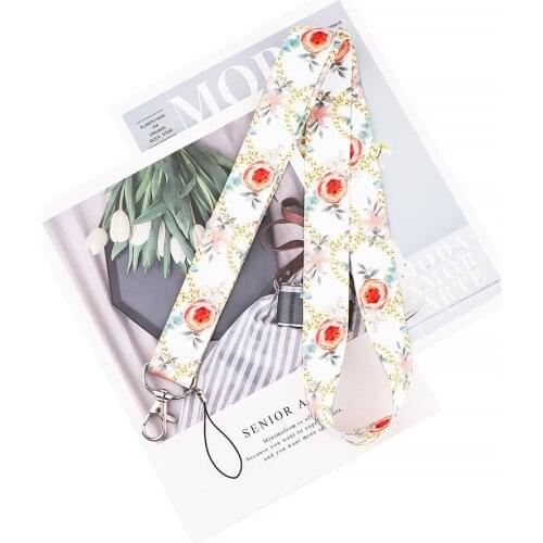 New Rose Flower Lanyard For Keychain Id Card Cover Pass Gym Mobile Phone Usb Badge Holder Key Ring Neck Straps Accessories