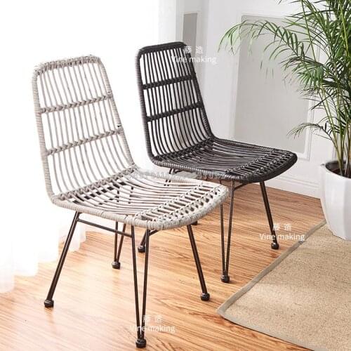 Dining Chair Pe Rattan Hand-woven Rattan-like Iron Balcony Leisure Chair American Ins Home Indoor Simple Rattan Chair