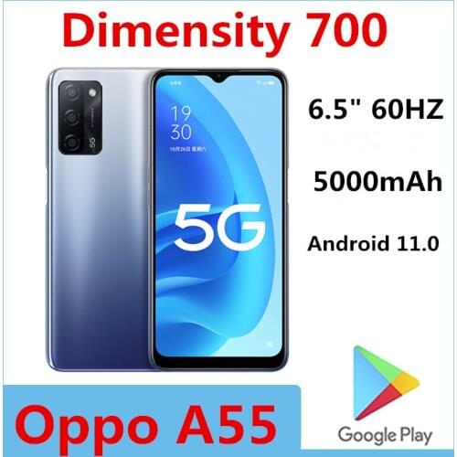Original Oppo A55 5G Smart Phone 13.0MP Dimensity 700 18W Charger 6.5" 90HZ Android 11.0 Fingerprint Face ID OTA 5000mAh