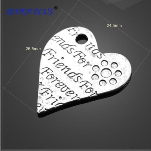 High Quality 10 Pieces/Lot 24.5mm*26.5mm Antique Silver Plated Heart Shaped Friends Charms