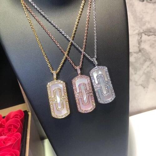 Luxurious CZ drill geometric Rectangular pendant natural mother of pearl necklaces anniversary party jewelry silver 925 jewelry