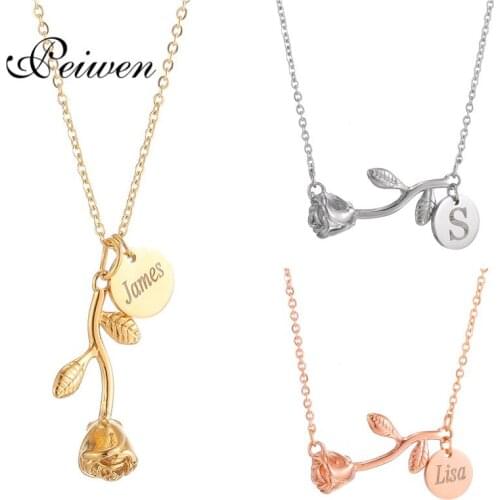 Rose Flower Statement Pendant Necklace Personalized Custom Name Date Letters Stainless Steel For Women Choker Jewelry Gift Kolye