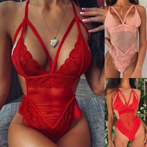 Sexy Lace Mesh Lingerie Body Mujer V-Neck Backless Bodysuit Solid Color Hollow Out Sexy Lingerie Teddies Lenceria Sensual Mujer