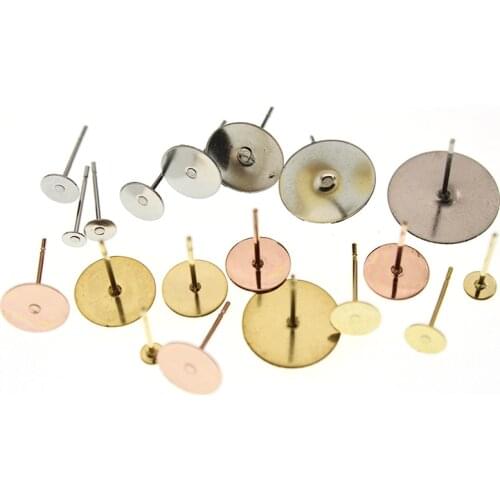 3 4 5 6 8 10 12 14 mm Earrings DIY Jewelry Findings Stainless Steel Blank Flat Earring Stud Post Pin Supplies for Ear Jewelry