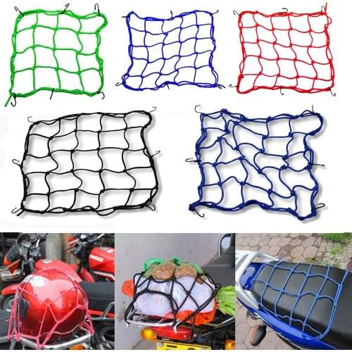 Luggage Net Bungee Cargo Bag Elastic for Fuel Tank Helmet Sundries Organiser Nets 40X40CM Black Blue Red Motorcycle ATV Dirtbike
