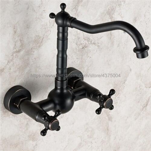 Bathroom Faucet Black Oil Rubbed Brass Kitchen Mixer Tap Faucet Wall Mounted Dual Handle Hot and Cold Taps Ntf008