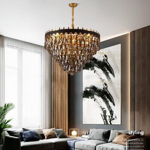 Modern Luxury Smoky Gray Crystal Led Pendant Lights Lustre Bedroom Living Dining Room Indoor Lighting Lamp Hanging Light Fixture