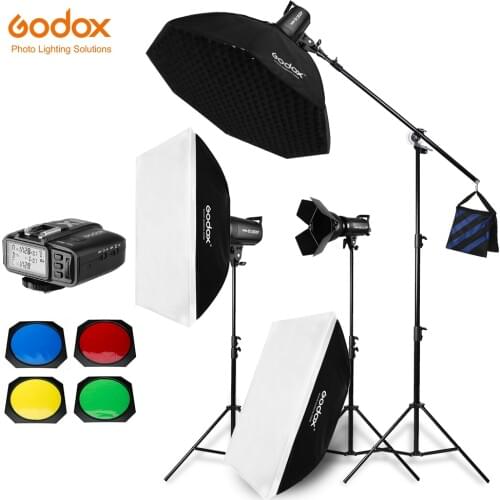 Free DHL 900W Godox SK300 II 3x 300W Photo Studio Flash Lighting,Softbox,Light Stand, Studio Boom Arm Top Light Stand