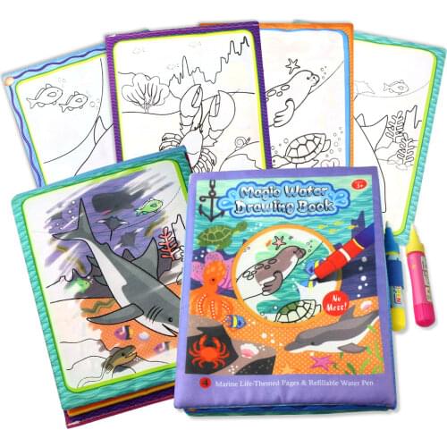Water Drawing Cloth Book & Magic Pen Marine Life Theme Multi-color Painting Doodle Soft Book Learning Educational Toys for Kids