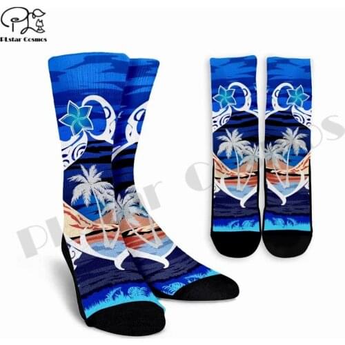 3DPrinted Character Tribal Turtle Hibiscus Unique Funny Women/Men Unisex Newfashion High Long Football Sock Calcetines Hombre -2