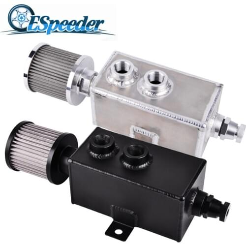 ESPEEDER Universal 1L Aluminum Oil Catch Can Reservoir Tank Breather Oil Tank Fuel Tank With Oil Filter AN10 Fitting