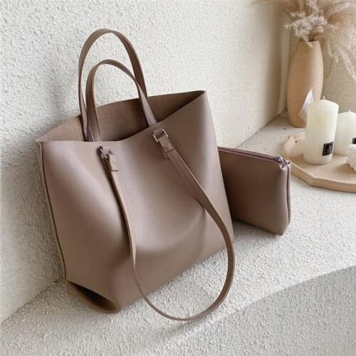 Vintage Soft Shoulder Bags For Women Simple Large Capacity A4 Work Female Tote Bags PU Leather Everyday Shopping Ladies Handbags