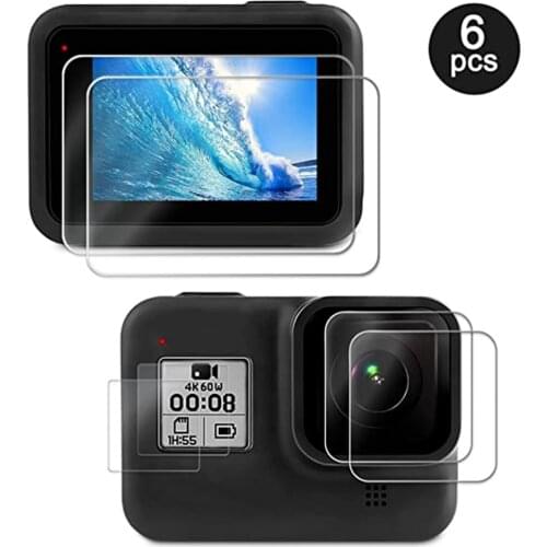 6Pcs Camera Lens Tempered Glass Film HD Screen Protector Dustproof Protective Film for GoPro 8 Sports & Action Video Cameras