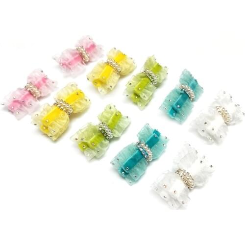 Pets Dogs Grooming Pet Hair Accessories for Dog Cat Handmade headdress Hairpin Pearl drill lace velvet bow