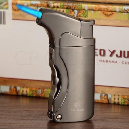 COHIBA Torch Lighter Windproof Butane Gas Cigar Lighters Travel Portable Cigarette Jet Lighter With Built-in Cigar Cutter Punch