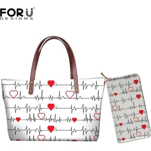 FORUDESIGNS Women Handbags&Wallets Cartoon Nurse Heartbeat Design Luxury Shoulder Shopping Bags Ladies Long Leather Wallet