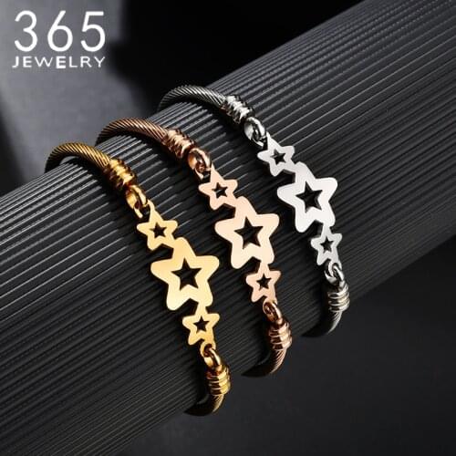 Charm Stainless Steel Hollow Star Bracelet Women Gold Simple Geometric Summer Bracelet Party Wedding Jewelry Accessories