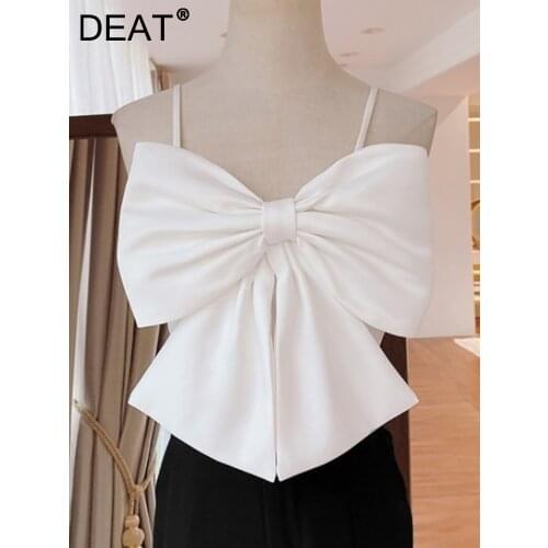 DEAT 2021 New Women Fashion Slim Fit Solid Color Strapless Sleeveless Patchwork Bow Backless Sling Top Summer And Autumn 7E395