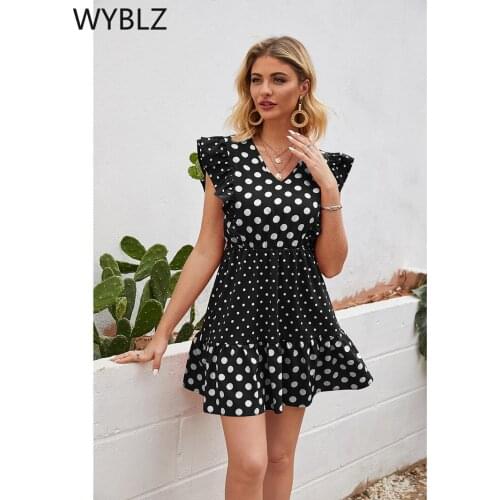 WYBLZ New Summer Sexy Woman Fashion Ruffled Dot Sleeveless Dress Vestido De Mujer Casual Femme Dresses Women Vestidos Clothing