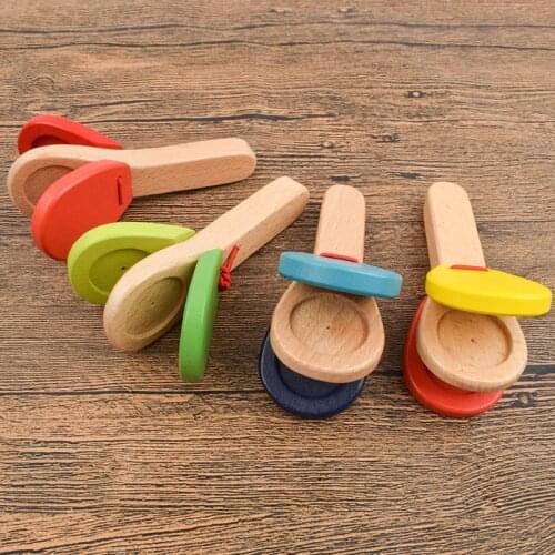 1Pc Children Percussion Handle Clapping Wooden Castanets Board for Baby Musical Instrument Preschool Early Educational Toys
